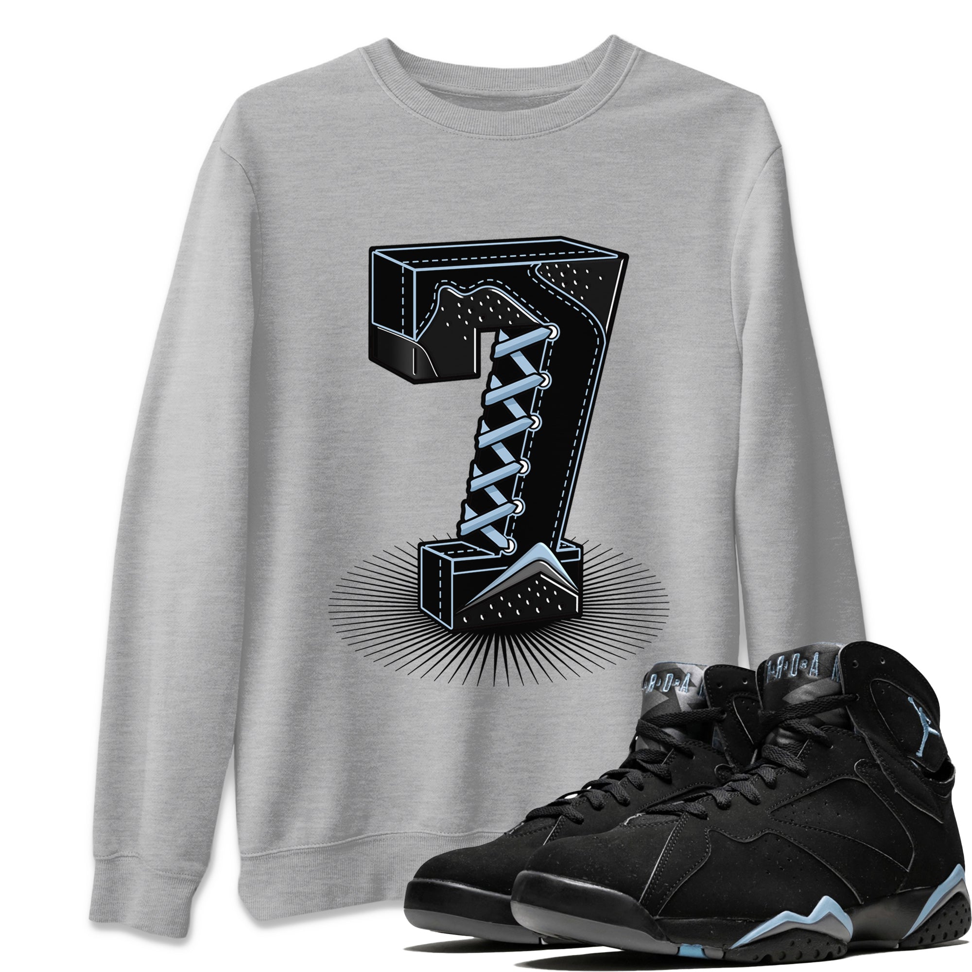 Air Jordan 7 Chambray Sneaker Match Tees Number Statue Sneaker Tees Jordan 7 Chambray Sneaker Release Tees Unisex Shirts Heather Grey 1