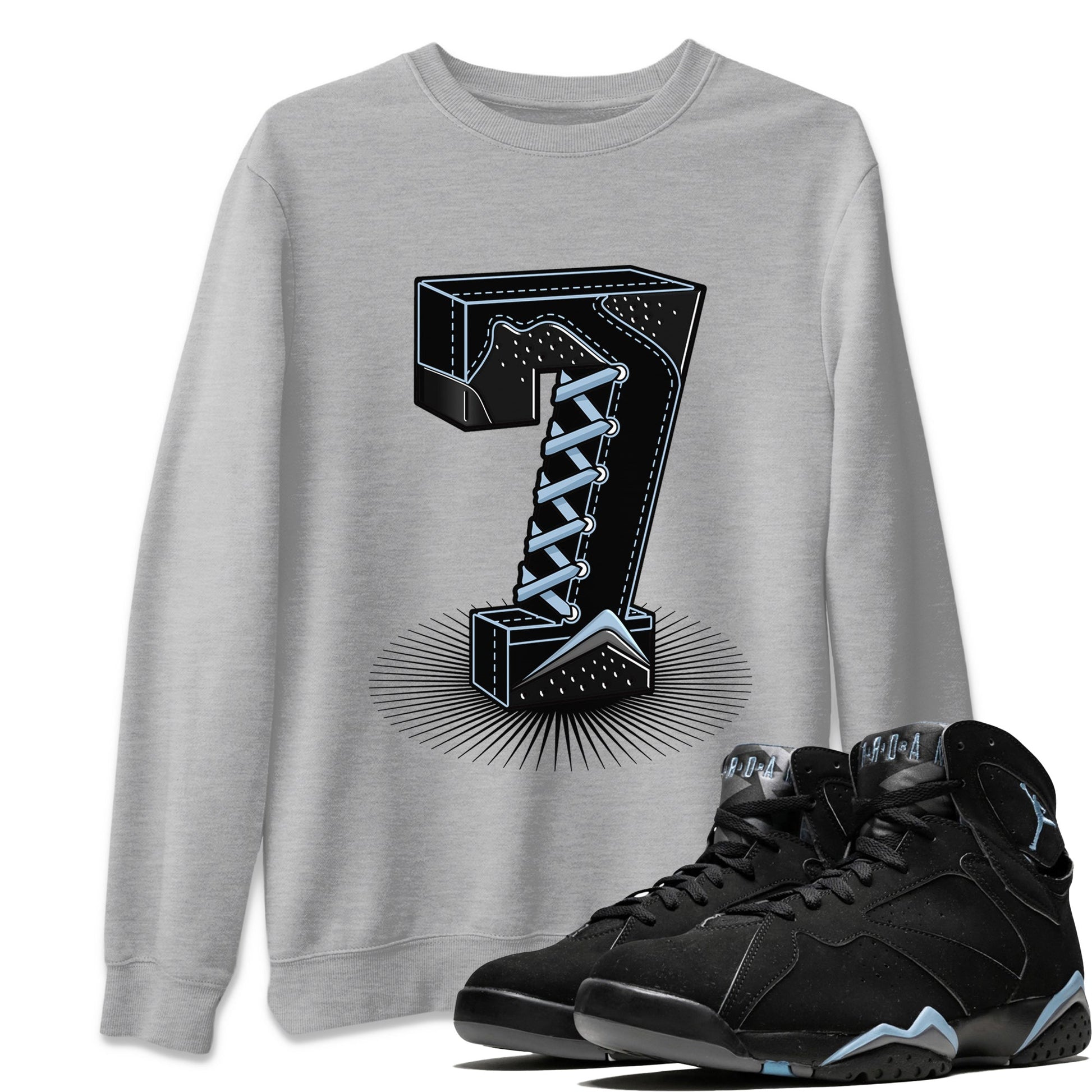 Air Jordan 7 Chambray Sneaker Match Tees Number Statue Sneaker Tees Jordan 7 Chambray Sneaker Release Tees Unisex Shirts Heather Grey 1