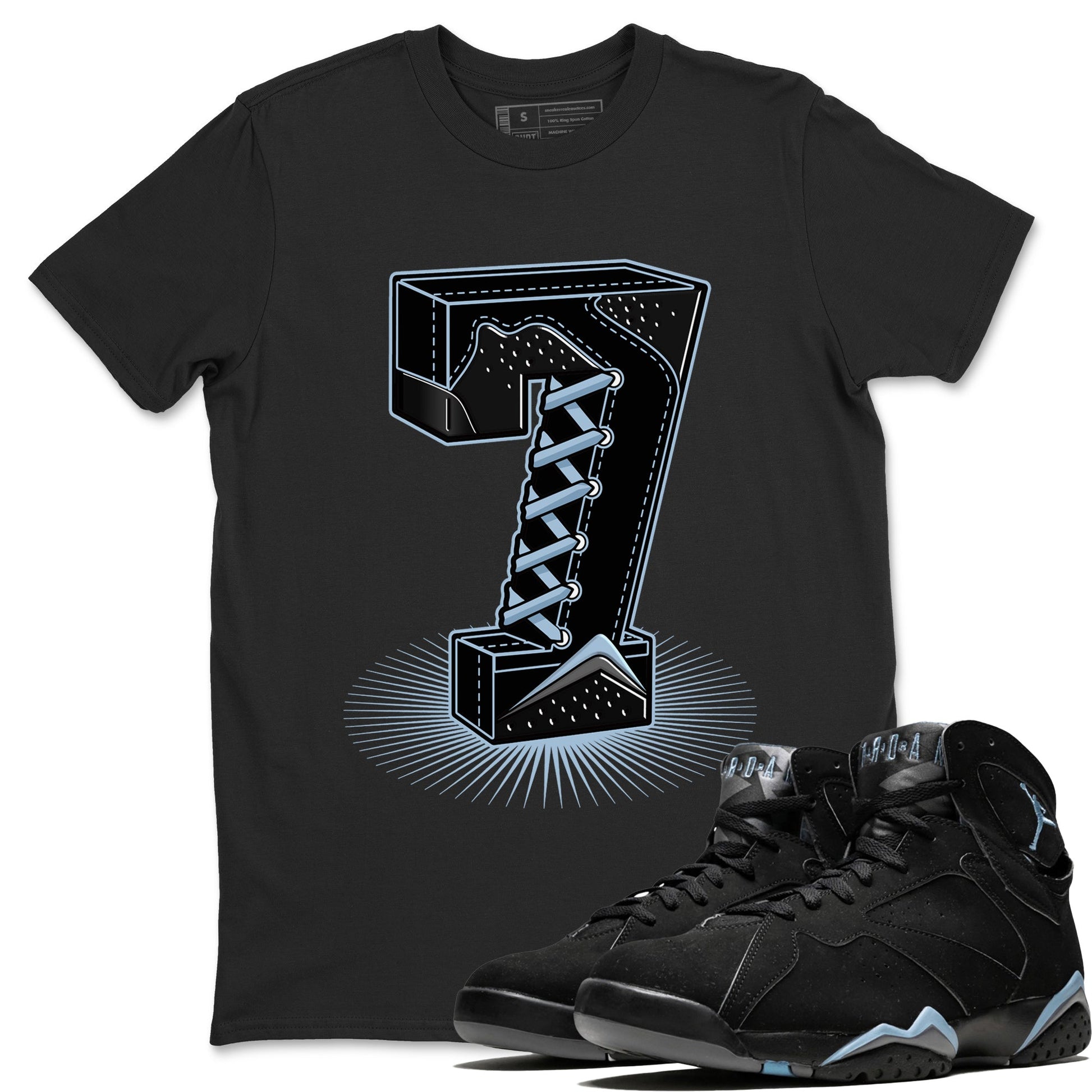 Air Jordan 7 Chambray Sneaker Match Tees Number Statue Sneaker Tees Jordan 7 Chambray Sneaker Release Tees Unisex Shirts Black 1