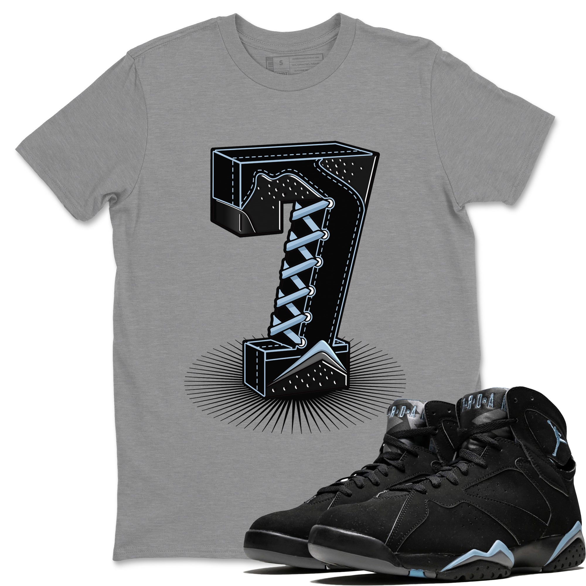 Air Jordan 7 Chambray Sneaker Match Tees Number Statue Sneaker Tees Jordan 7 Chambray Sneaker Release Tees Unisex Shirts Heather Grey 1