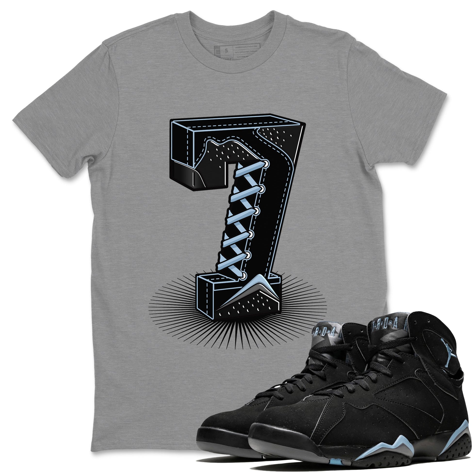 Air Jordan 7 Chambray Sneaker Match Tees Number Statue Sneaker Tees Jordan 7 Chambray Sneaker Release Tees Unisex Shirts Heather Grey 1