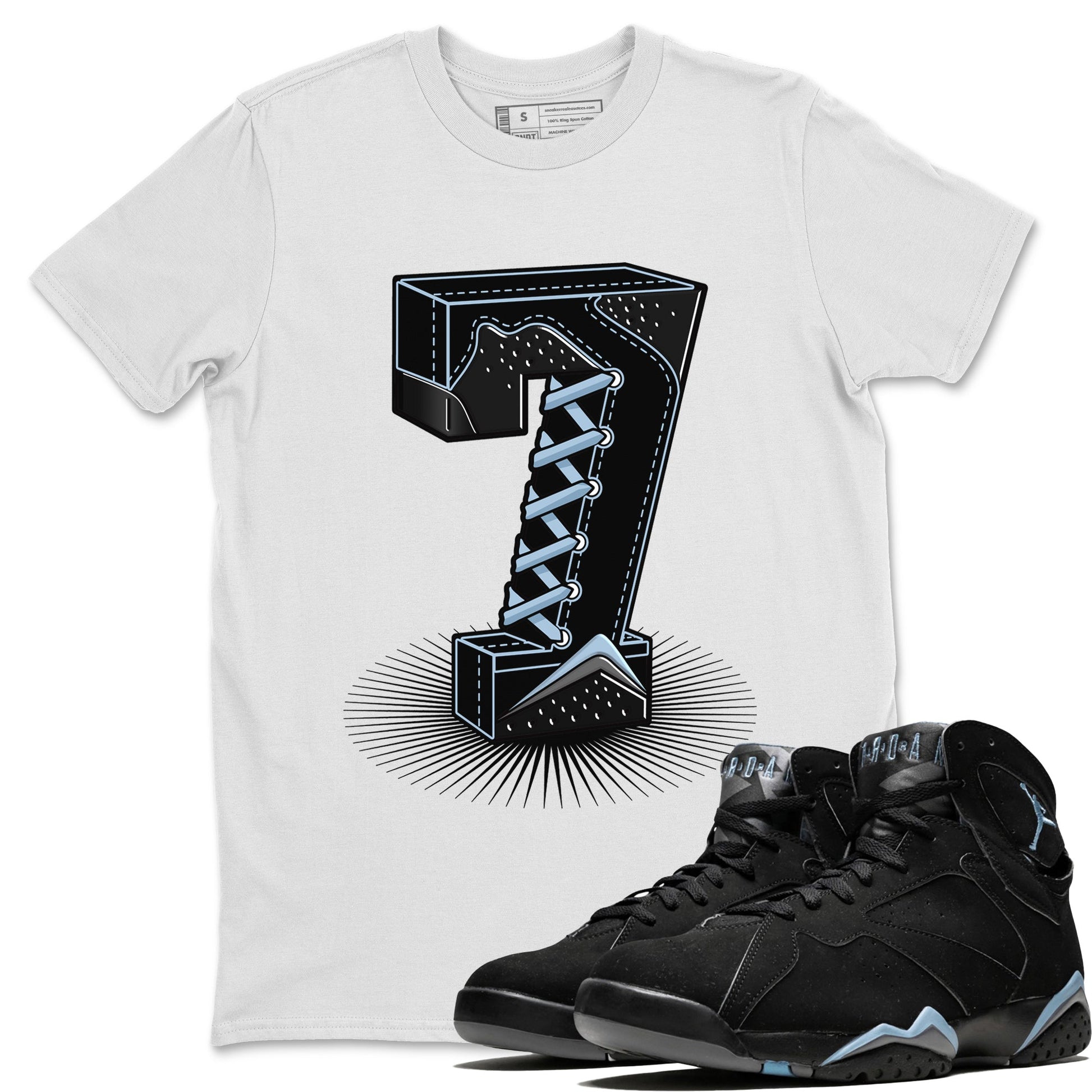 Air Jordan 7 Chambray Sneaker Match Tees Number Statue Sneaker Tees Jordan 7 Chambray Sneaker Release Tees Unisex Shirts White 1