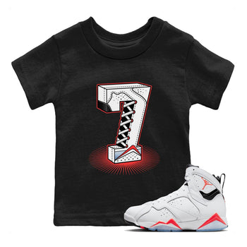 Air Jordan 7 White Infrared Sneaker Match Tees Number Statue Sneaker Tees 7s White Infrared SNRT Sneaker Release Tees Kids Shirts Black 1