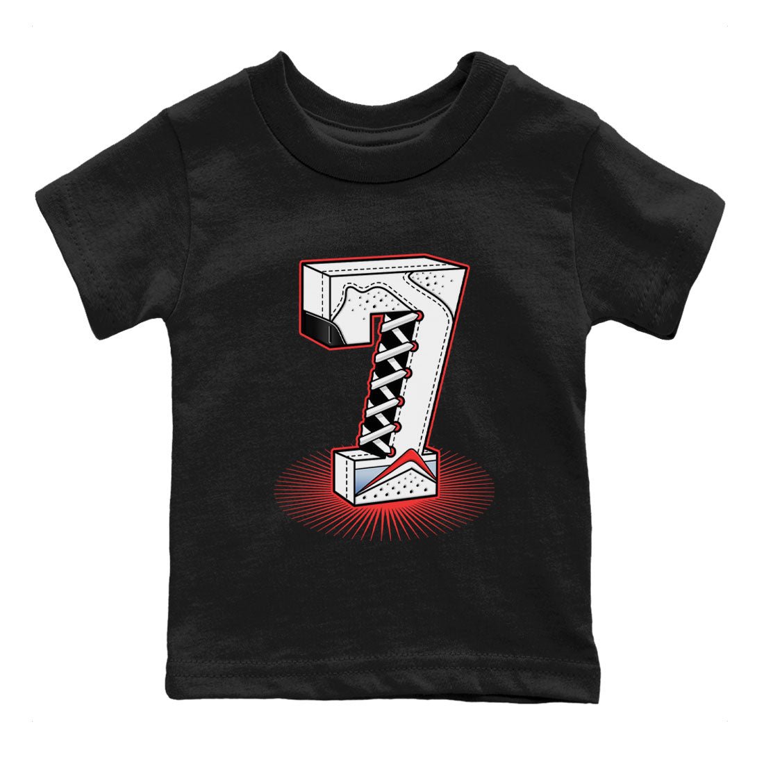 Air Jordan 7 White Infrared Sneaker Match Tees Number Statue Sneaker Tees 7s White Infrared SNRT Sneaker Release Tees Kids Shirts Black 2