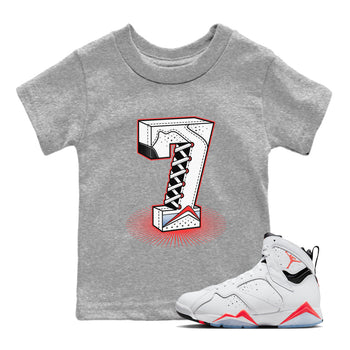 Air Jordan 7 White Infrared Sneaker Match Tees Number Statue Sneaker Tees 7s White Infrared SNRT Sneaker Release Tees Kids Shirts Heather Grey 1