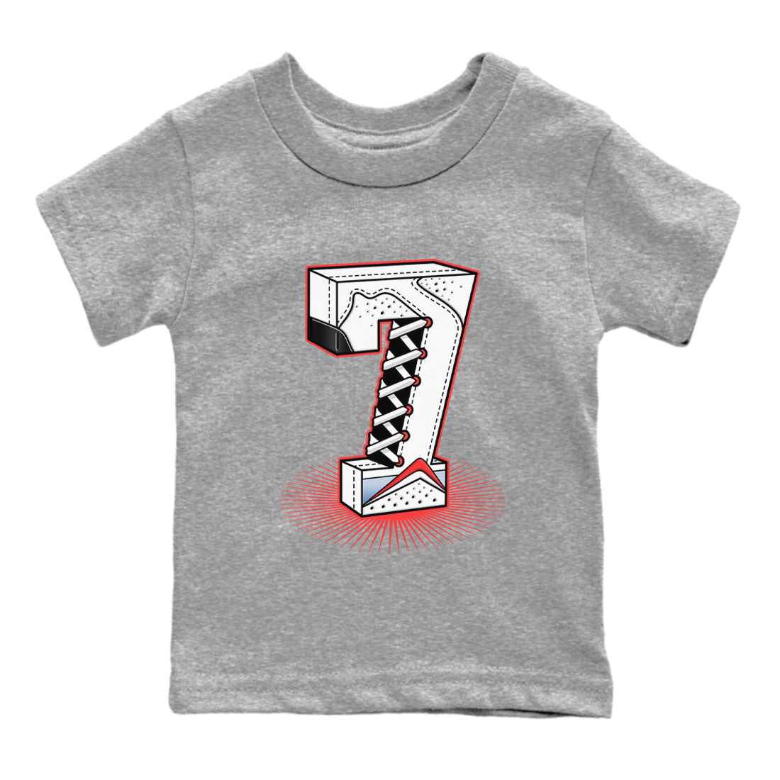 Air Jordan 7 White Infrared Sneaker Match Tees Number Statue Sneaker Tees 7s White Infrared SNRT Sneaker Release Tees Kids Shirts Heather Grey 2