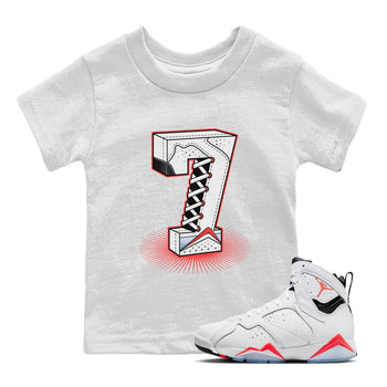 Air Jordan 7 White Infrared Sneaker Match Tees Number Statue Sneaker Tees 7s White Infrared SNRT Sneaker Release Tees Kids Shirts White 1