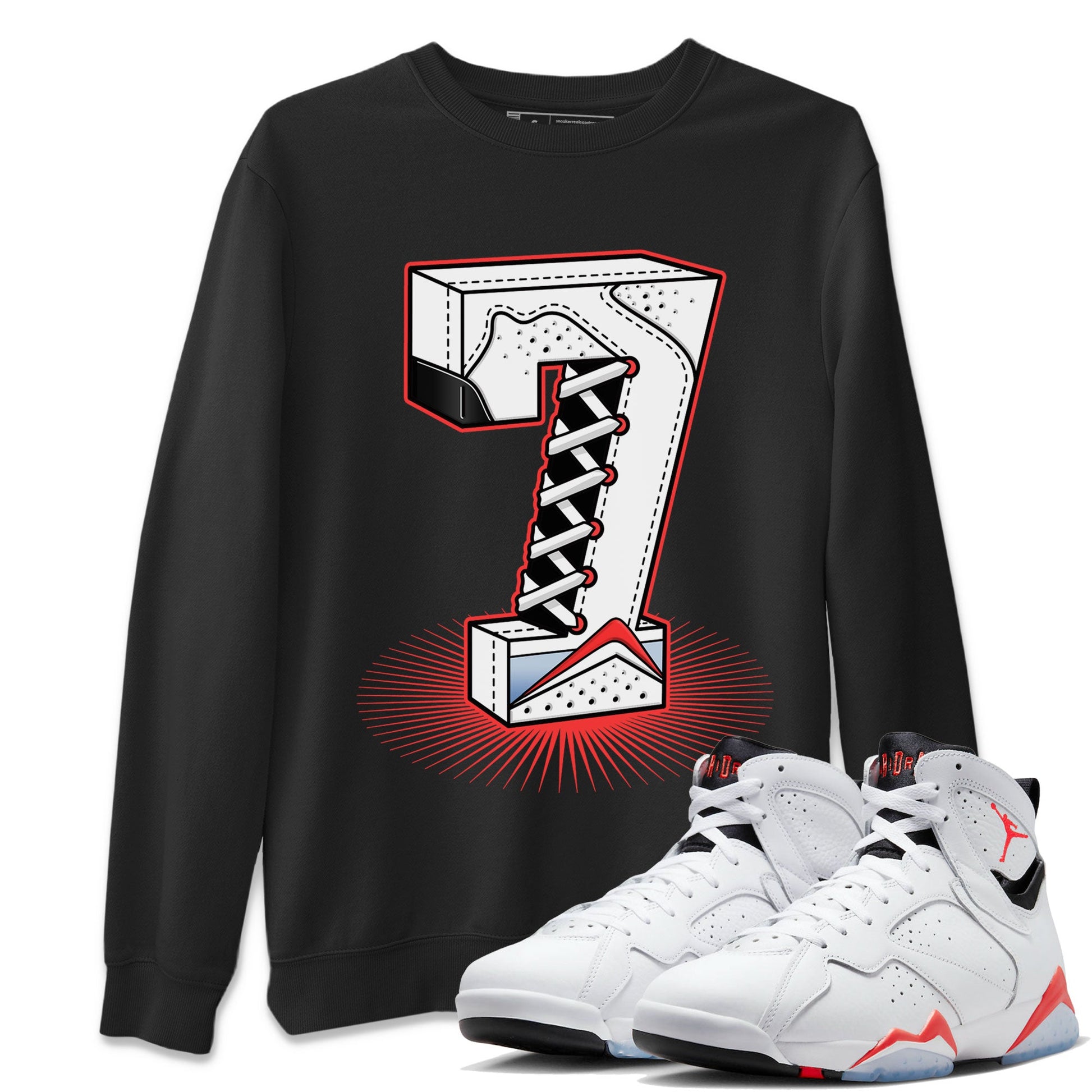 Air Jordan 7 White Infrared Sneaker Match Tees Number Statue Sneaker Tees 7s White Infrared SNRT Sneaker Release Tees Unisex Shirts Black 1