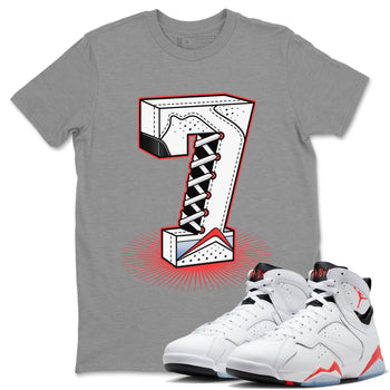 Air Jordan 7 White Infrared Sneaker Match Tees Number Statue Sneaker Tees 7s White Infrared SNRT Sneaker Release Tees Unisex Shirts Heather Grey 1