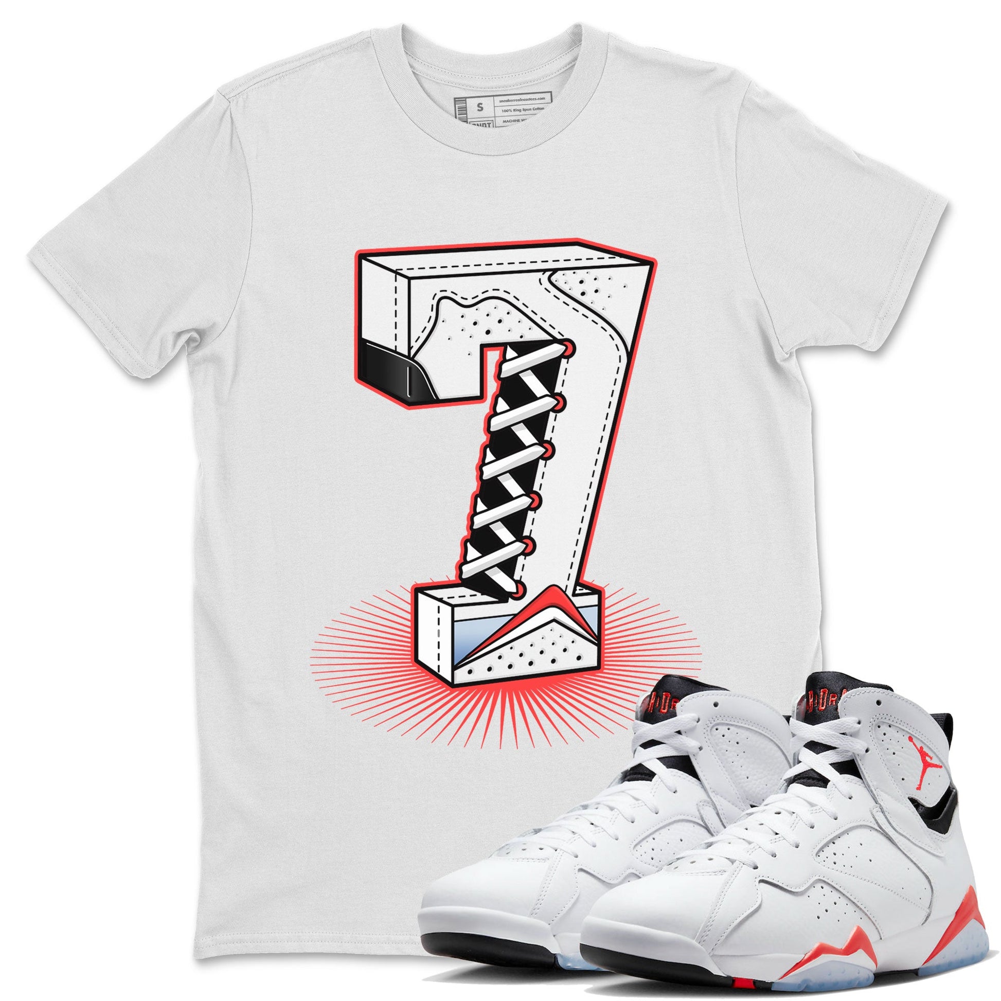 Air Jordan 7 White Infrared Sneaker Match Tees Number Statue Sneaker Tees 7s White Infrared SNRT Sneaker Release Tees Unisex Shirts White 1