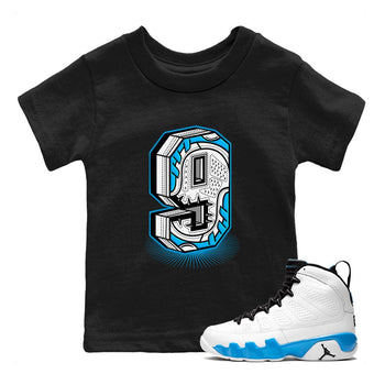 AJ9 Powder Blue shirt to match jordans Number Statue sneaker tees Air Jordan 9 Powder Blue SNRT sneaker release tees baby toddler Black 1 cotton Shirt