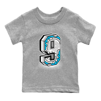 AJ9 Powder Blue shirt to match jordans Number Statue sneaker tees Air Jordan 9 Powder Blue SNRT sneaker release tees baby toddler Heather Grey 2 cotton Shirt