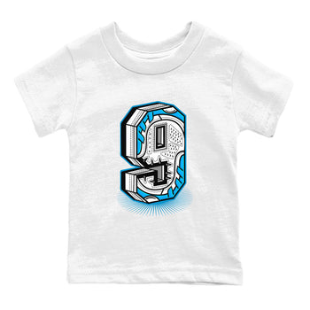 AJ9 Powder Blue shirt to match jordans Number Statue sneaker tees Air Jordan 9 Powder Blue SNRT sneaker release tees baby toddler White 2 cotton Shirt