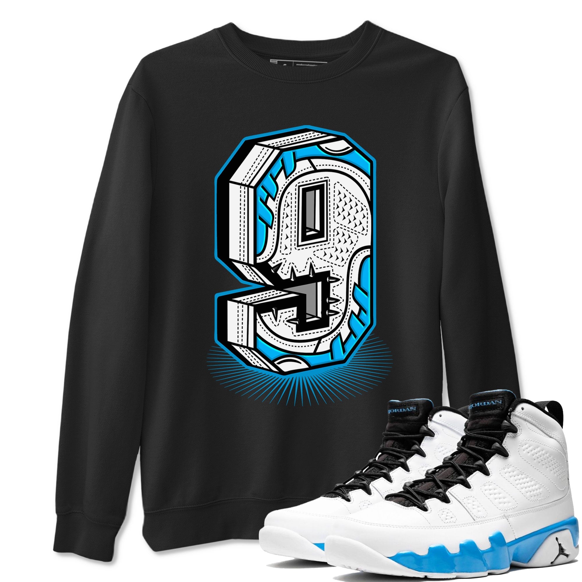 AJ9 Powder Blue shirt to match jordans Number Statue sneaker tees Air Jordan 9 Powder Blue SNRT Sneaker Release Tees unisex cotton Black 1 crew neck shirt