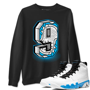 AJ9 Powder Blue shirt to match jordans Number Statue sneaker tees Air Jordan 9 Powder Blue SNRT Sneaker Release Tees unisex cotton Black 1 crew neck shirt