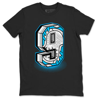 AJ9 Powder Blue shirt to match jordans Number Statue sneaker tees Air Jordan 9 Powder Blue SNRT Sneaker Release Tees unisex cotton Black 2 crew neck shirt