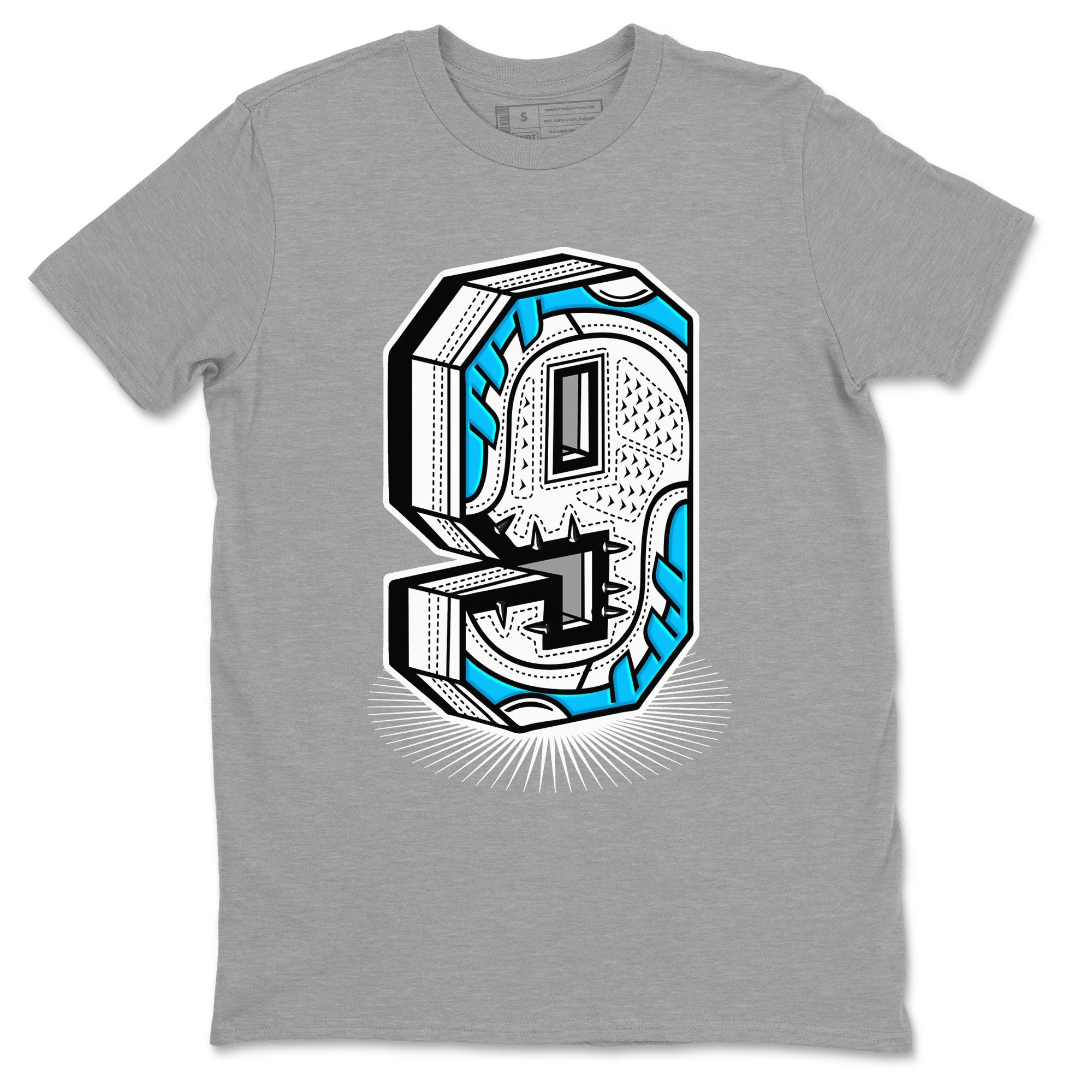 AJ9 Powder Blue shirt to match jordans Number Statue sneaker tees Air Jordan 9 Powder Blue SNRT Sneaker Release Tees unisex cotton Heather Grey 2 crew neck shirt