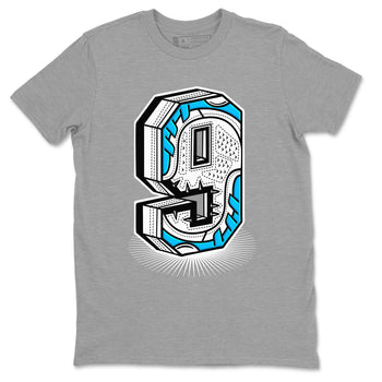 AJ9 Powder Blue shirt to match jordans Number Statue sneaker tees Air Jordan 9 Powder Blue SNRT Sneaker Release Tees unisex cotton Heather Grey 2 crew neck shirt