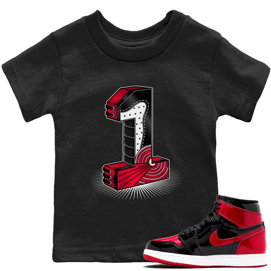 Jordan 1 Bred Patent Sneaker Match Tees One Statue Sneaker Tees Jordan 1 Bred Patent Sneaker Release Tees Kids Shirts