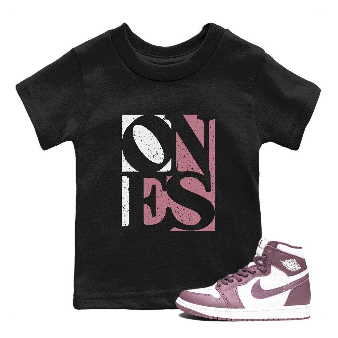 Air Jordan 1 Mauve shirt to match jordans Ones sneaker tees Air Jordan 1 Mauve SNRT Sneaker Tees Baby Toddler Black 1 T-Shirt