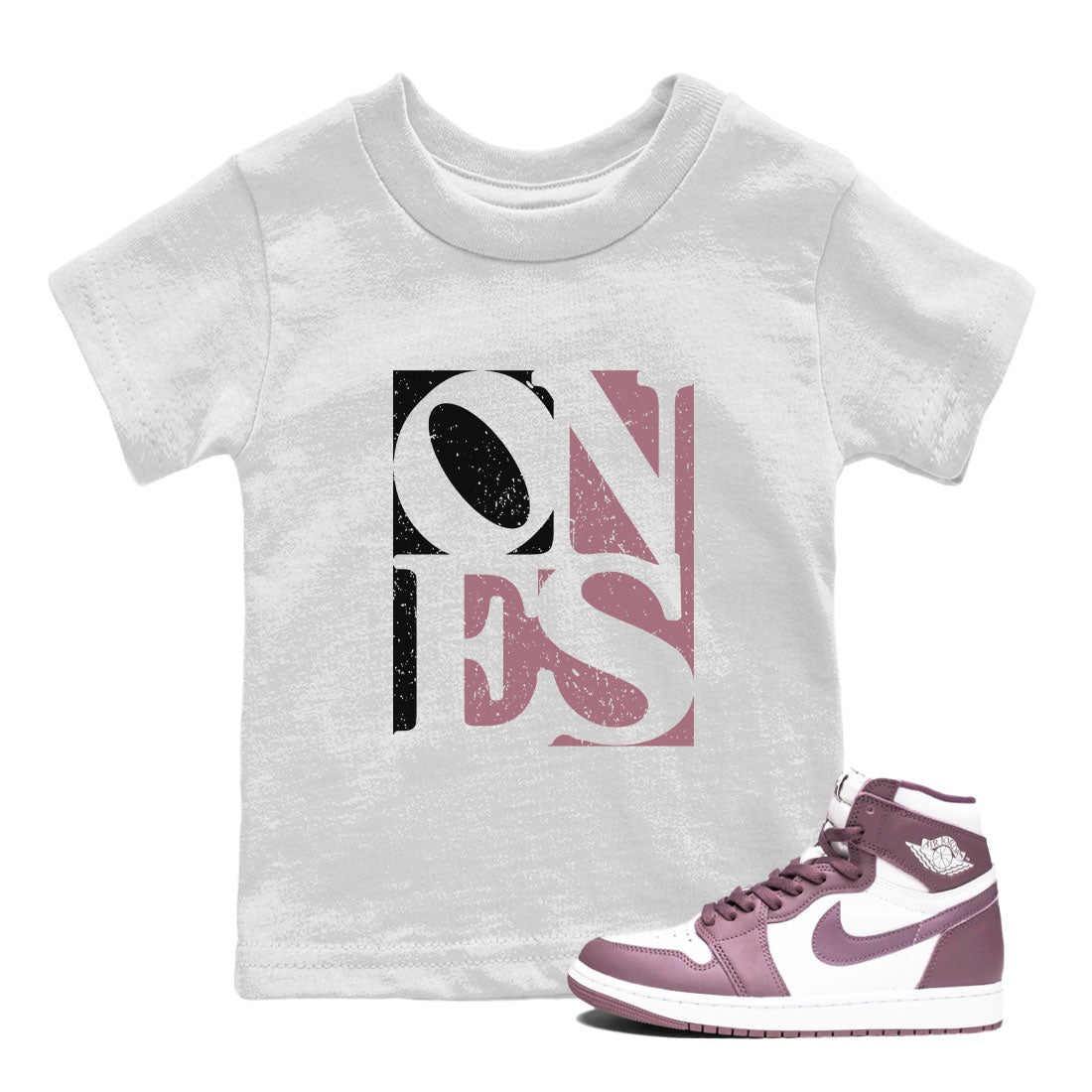 Air Jordan 1 Mauve shirt to match jordans Ones sneaker tees Air Jordan 1 Mauve SNRT Sneaker Tees Baby Toddler White 1 T-Shirt