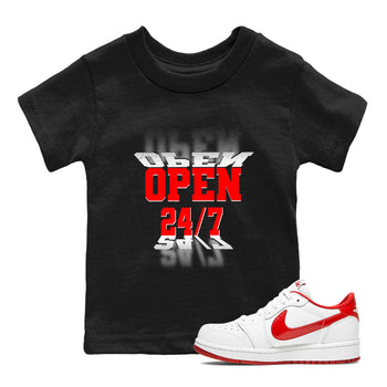 Air Jordan 1 University Red shirt to match jordans Open 24 7 sneaker tees Air Jordan 1 University Red SNRT Sneaker Release Tees Baby Toddler Black 1 T-Shirt