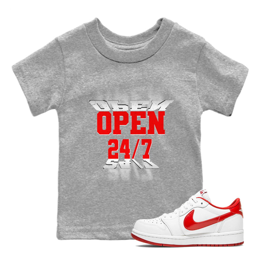 Air Jordan 1 University Red shirt to match jordans Open 24 7 sneaker tees Air Jordan 1 University Red SNRT Sneaker Release Tees Baby Toddler Heather Grey 1 T-Shirt