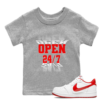 Air Jordan 1 University Red shirt to match jordans Open 24 7 sneaker tees Air Jordan 1 University Red SNRT Sneaker Release Tees Baby Toddler Heather Grey 1 T-Shirt