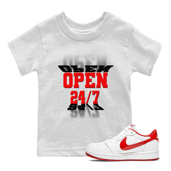 Air Jordan 1 University Red shirt to match jordans Open 24 7 sneaker tees Air Jordan 1 University Red SNRT Sneaker Release Tees Baby Toddler White 1 T-Shirt
