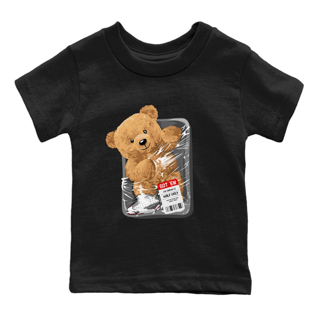 Air Jordan 13 Wolf Grey Sneaker Match Tees Packaged Bear Sneaker Tees Jordan 13 Wolf Grey Sneaker Release Tees Sneaker Matching  Kids Shirts Black 2