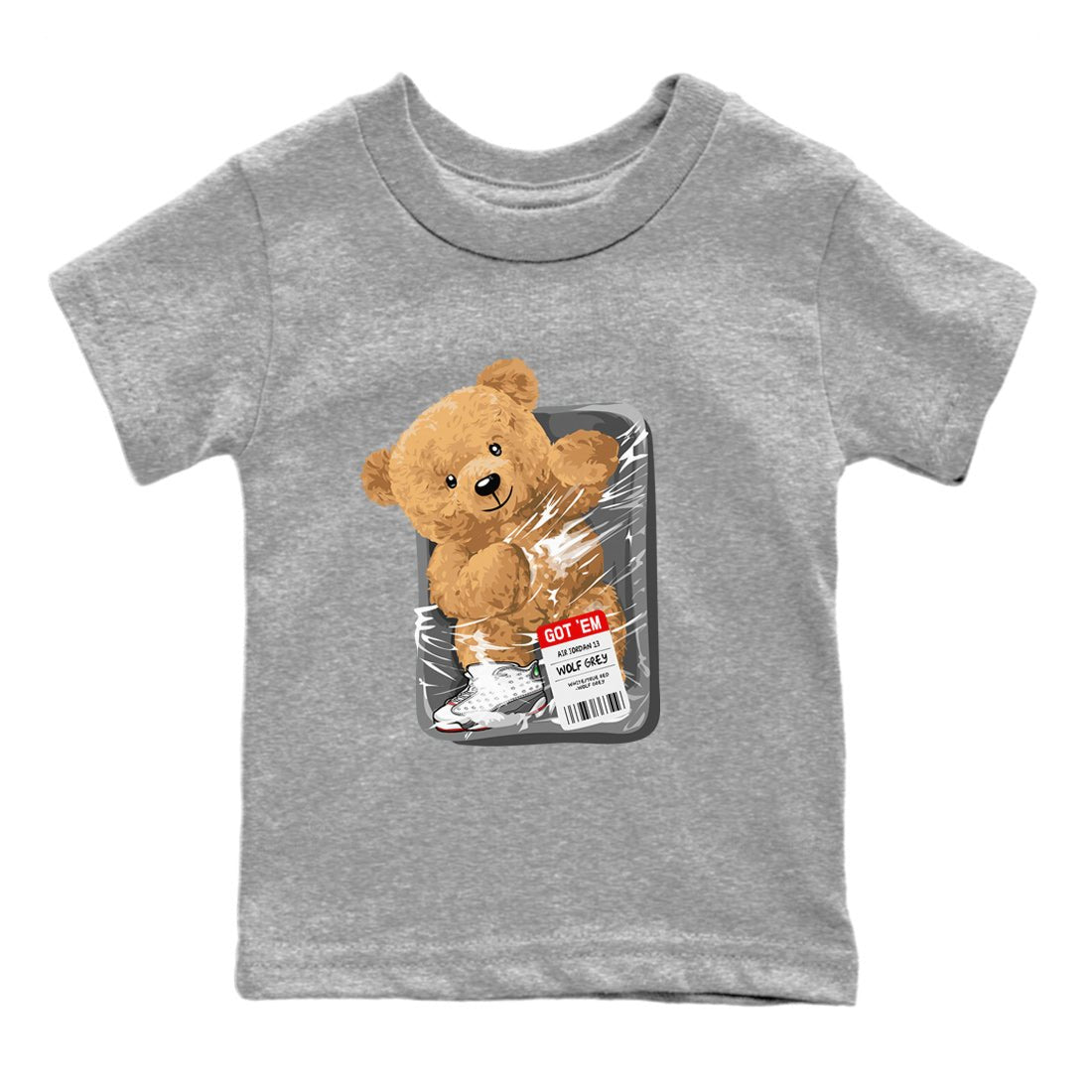 Air Jordan 13 Wolf Grey Sneaker Match Tees Packaged Bear Sneaker Tees Jordan 13 Wolf Grey Sneaker Release Tees Sneaker Matching  Kids Shirts Heather Grey 2