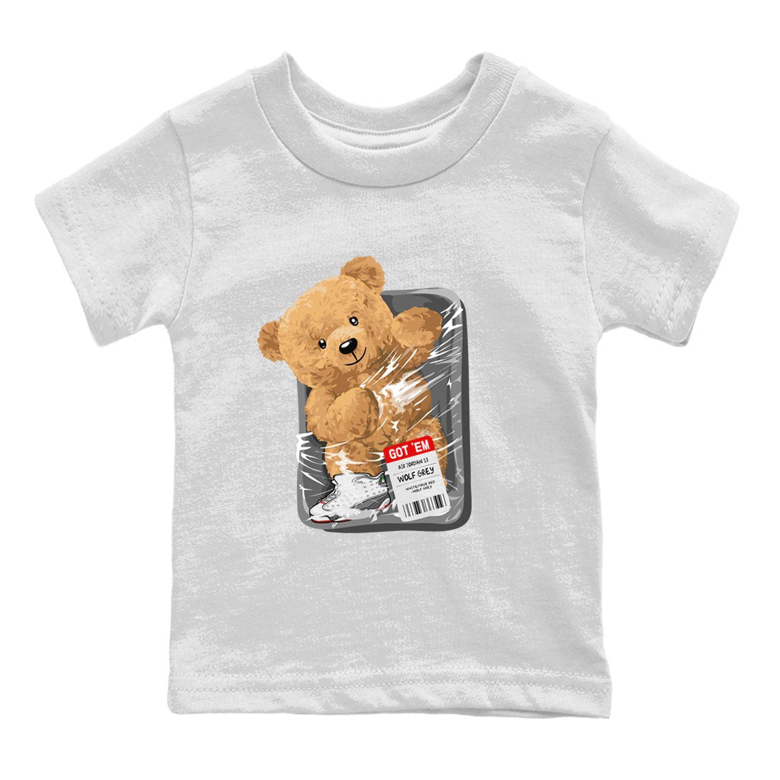 Air Jordan 13 Wolf Grey Sneaker Match Tees Packaged Bear Sneaker Tees Jordan 13 Wolf Grey Sneaker Release Tees Sneaker Matching  Kids Shirts White 2