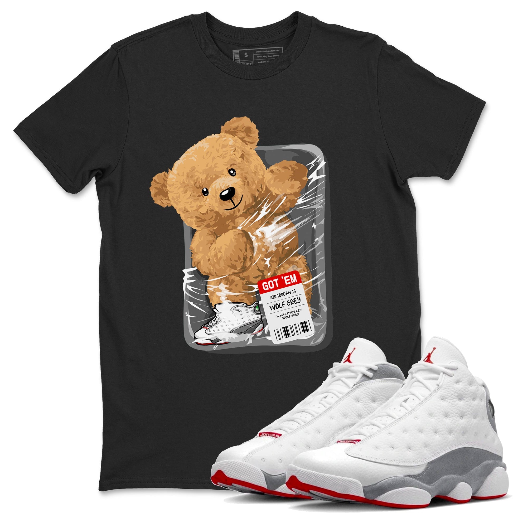 Air Jordan 13 Wolf Grey Sneaker Match Tees Packaged Bear Sneaker Tees Jordan 13 Wolf Grey Sneaker Release Tees Sneaker Matching  Unisex Shirts Black 1