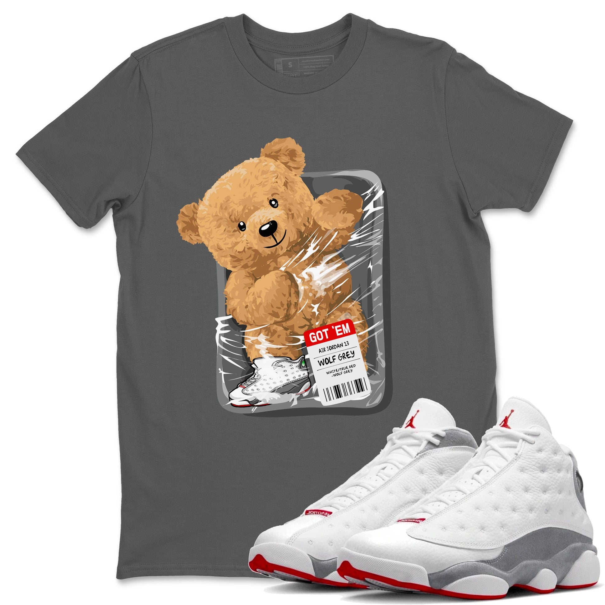 Air Jordan 13 Wolf Grey Sneaker Match Tees Packaged Bear Sneaker Tees Jordan 13 Wolf Grey Sneaker Release Tees Sneaker Matching  Unisex Shirts Cool Grey 1