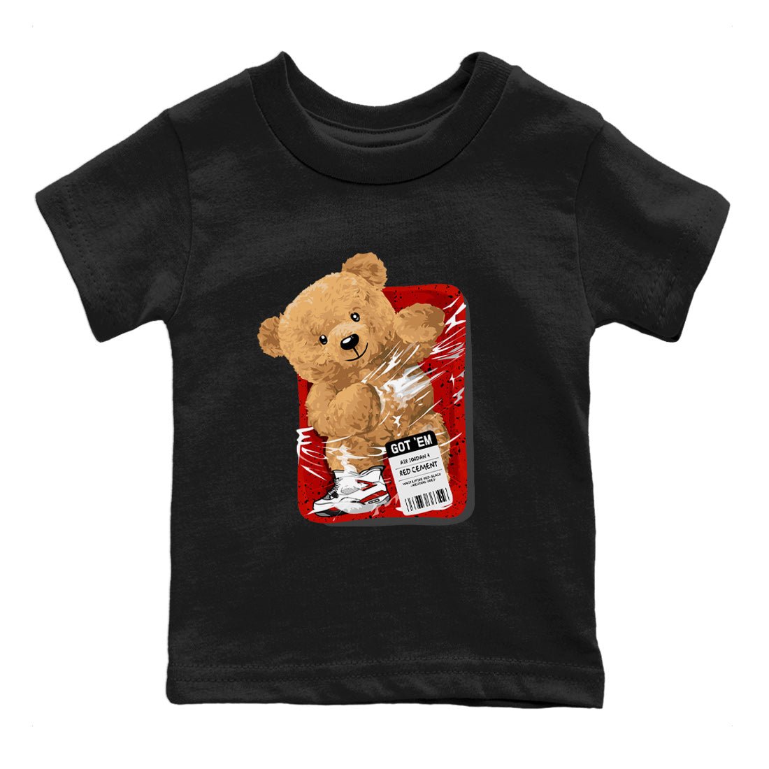 Jordan 4 Red Cement Tees Outfits Packaged Bear Sneaker Tees Air Jordan 4 Red Cement Sneaker Release Tees Kids Shirts Black 2