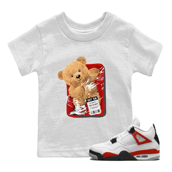 Jordan 4 Red Cement Tees Outfits Packaged Bear Sneaker Tees Air Jordan 4 Red Cement Sneaker Release Tees Kids Shirts White 1