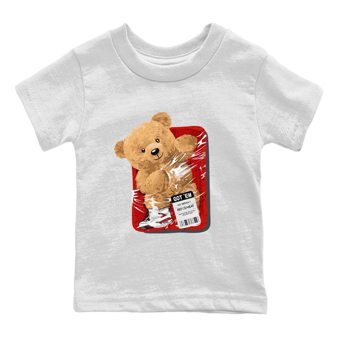 Jordan 4 Red Cement Tees Outfits Packaged Bear Sneaker Tees Air Jordan 4 Red Cement Sneaker Release Tees Kids Shirts White 2