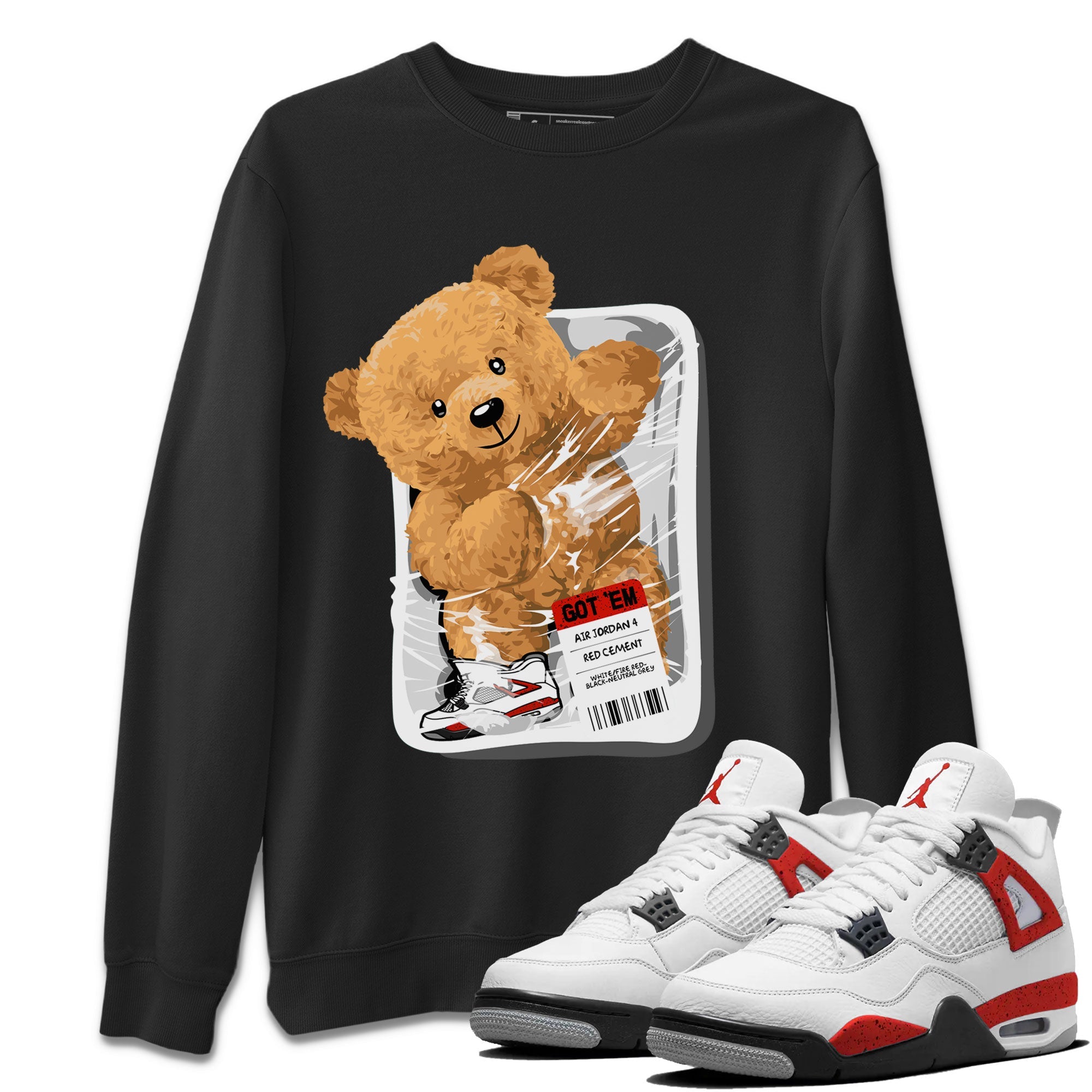 Jordan 4 Retro Red Cement Sneaker Match Tees Packaged Bear Sneaker Tees Air Jordan 4 Red Cement SNRT Sneaker Release Tees Short Sleeve T-Shirt Black 1