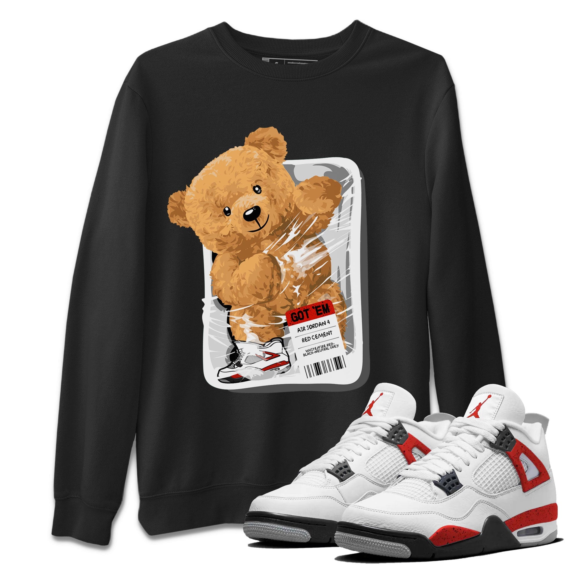 Jordan 4 Retro Red Cement Sneaker Match Tees Packaged Bear Sneaker Tees Air Jordan 4 Red Cement SNRT Sneaker Release Tees Short Sleeve T-Shirt Black 1