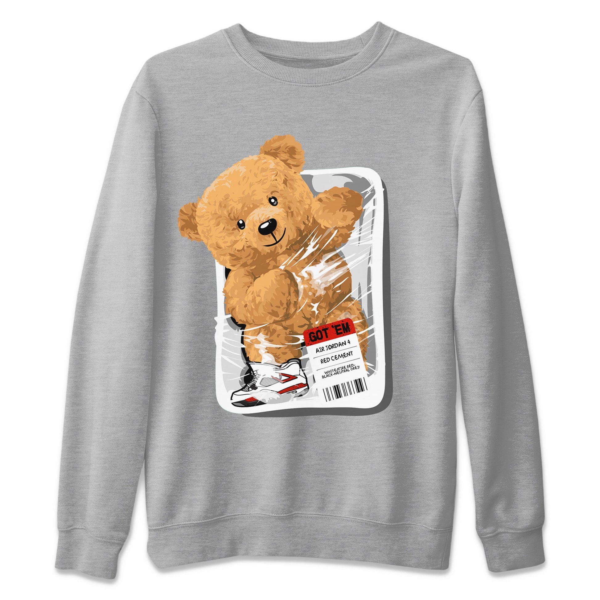 Jordan 4 Retro Red Cement Sneaker Match Tees Packaged Bear Sneaker Tees Air Jordan 4 Red Cement SNRT Sneaker Release Tees Short Sleeve T-Shirt Heather Grey 2