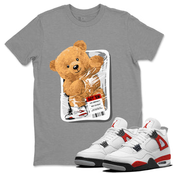 Jordan 4 Retro Red Cement Sneaker Match Tees Packaged Bear Sneaker Tees Air Jordan 4 Red Cement SNRT Sneaker Release Tees Short Sleeve T-Shirt Heather Grey 1
