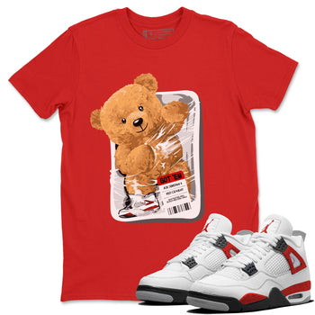 Jordan 4 Retro Red Cement Sneaker Match Tees Packaged Bear Sneaker Tees Air Jordan 4 Red Cement SNRT Sneaker Release Tees Short Sleeve T-Shirt Red 1