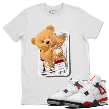Jordan 4 Retro Red Cement Sneaker Match Tees Packaged Bear Sneaker Tees Air Jordan 4 Red Cement SNRT Sneaker Release Tees Short Sleeve T-Shirt White 1
