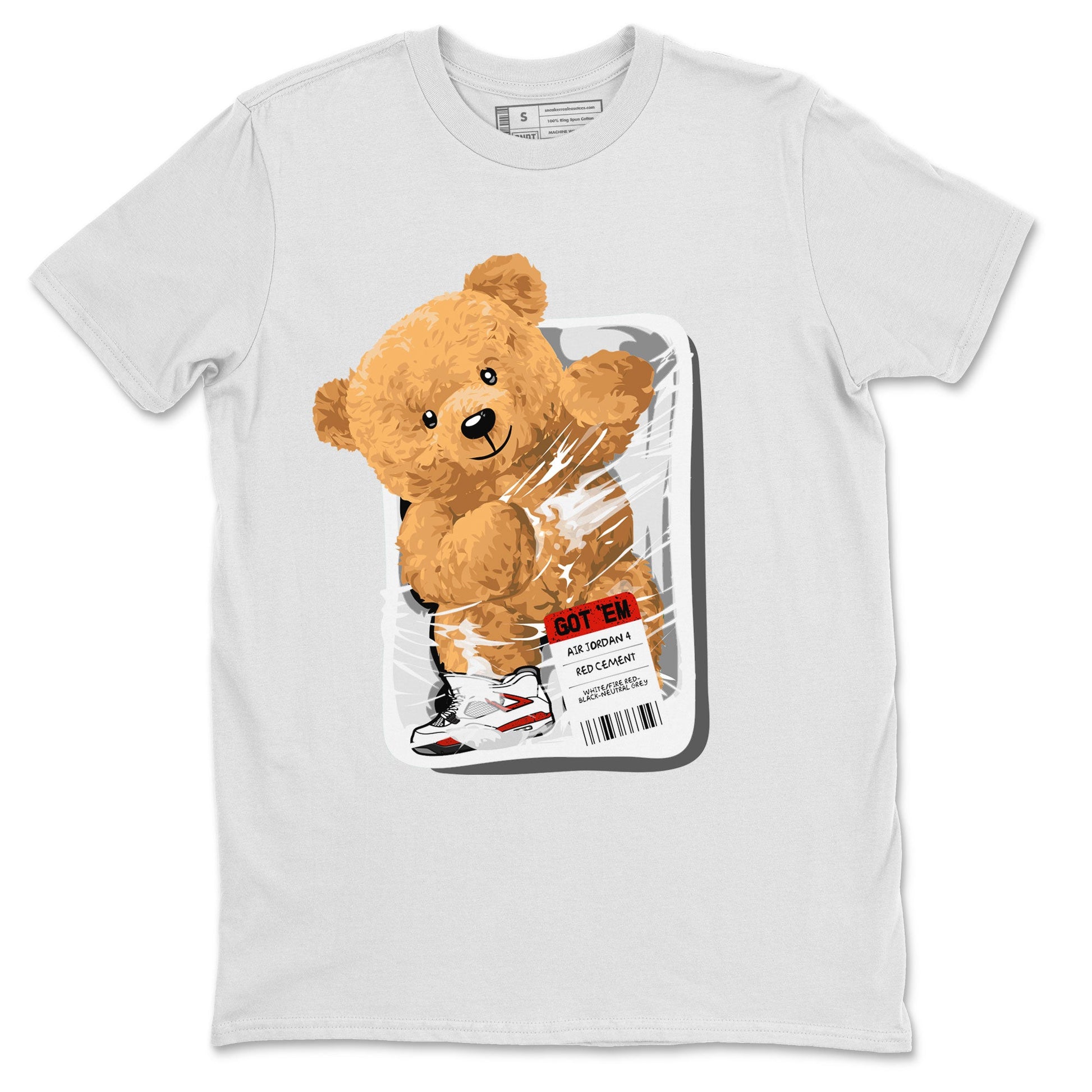 Jordan 4 Retro Red Cement Sneaker Match Tees Packaged Bear Sneaker Tees Air Jordan 4 Red Cement SNRT Sneaker Release Tees Short Sleeve T-Shirt White 2