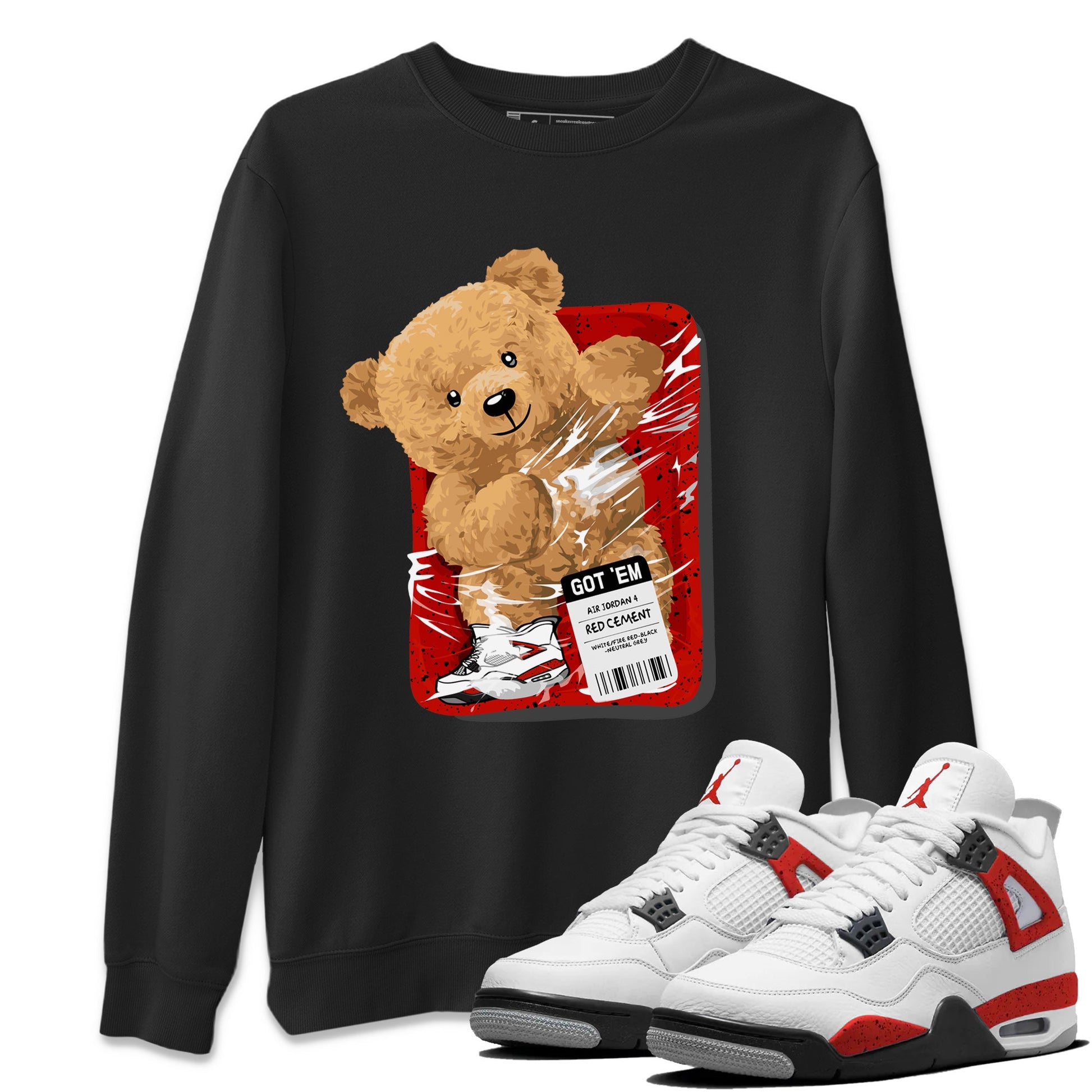 Jordan 4 Red Cement Tees Outfits Packaged Bear Sneaker Tees Air Jordan 4 Red Cement Sneaker Release Tees Unisex Shirts Black 1