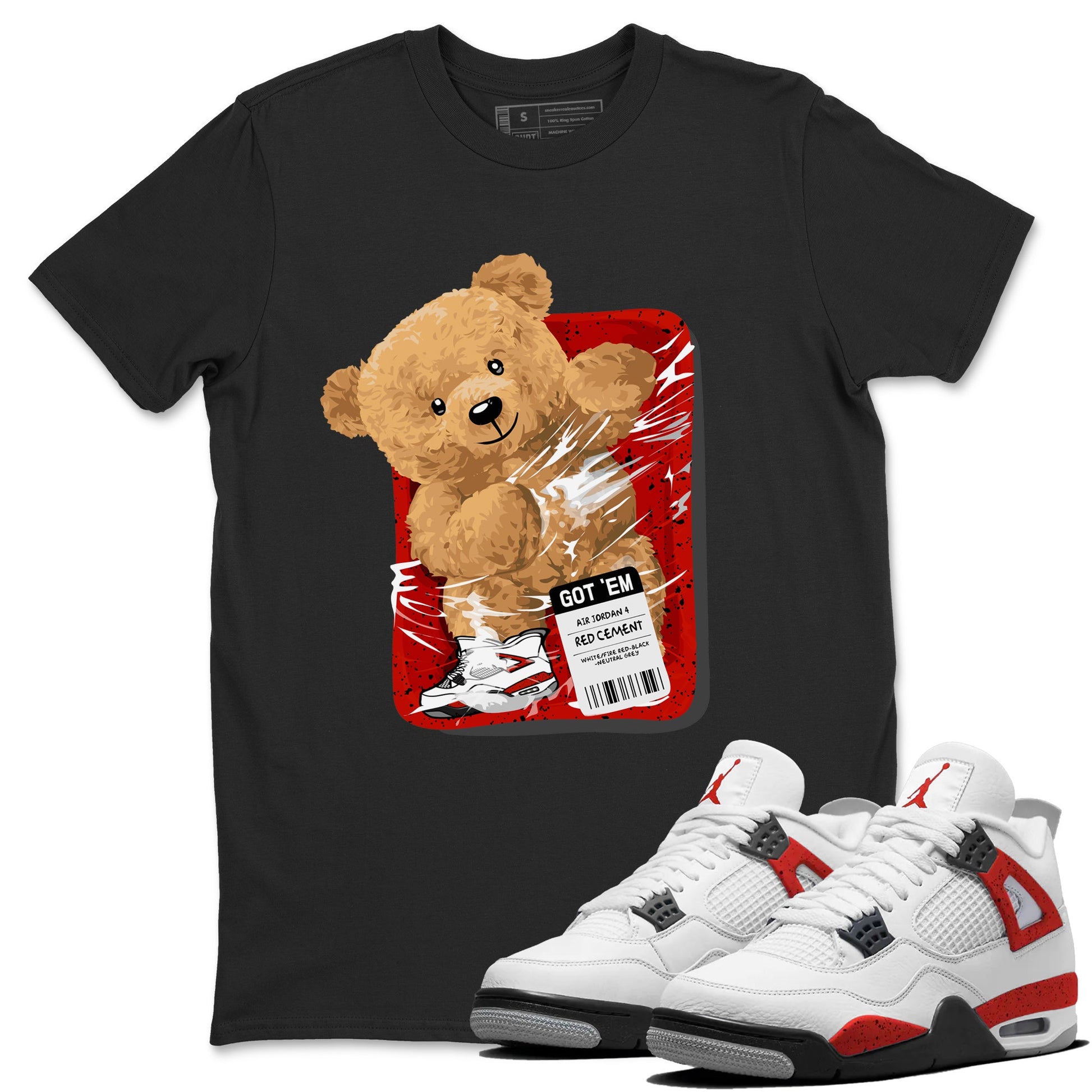 Jordan 4 Red Cement Tees Outfits Packaged Bear Sneaker Tees Air Jordan 4 Red Cement Sneaker Release Tees Unisex Shirts Black 1