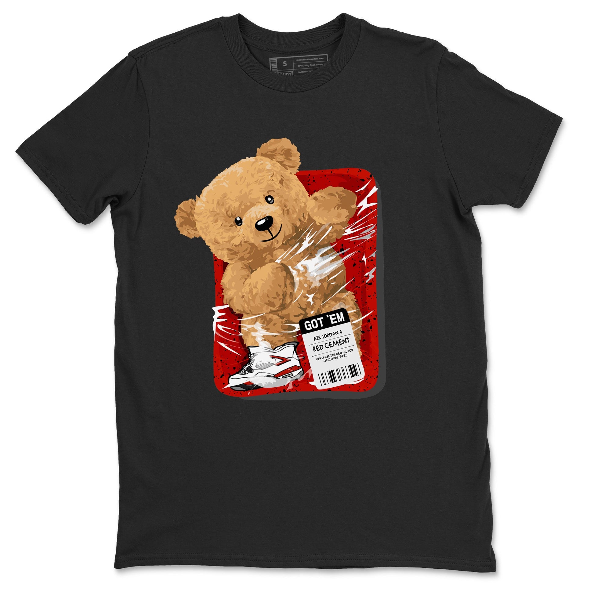 Jordan 4 Red Cement Tees Outfits Packaged Bear Sneaker Tees Air Jordan 4 Red Cement Sneaker Release Tees Unisex Shirts Black 2