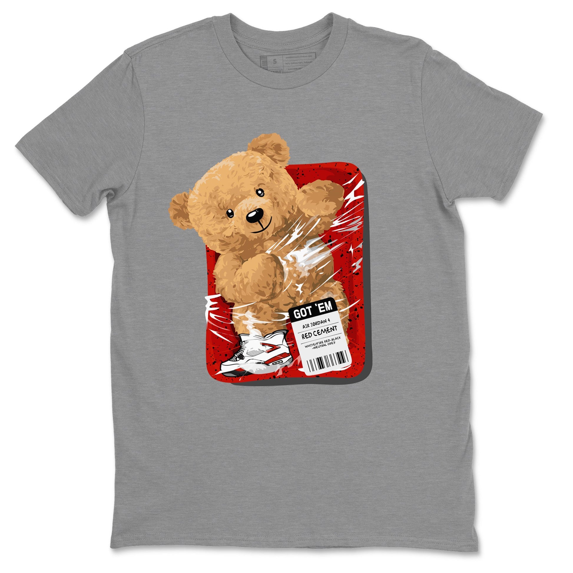 Jordan 4 Red Cement Tees Outfits Packaged Bear Sneaker Tees Air Jordan 4 Red Cement Sneaker Release Tees Unisex Shirts Heather Grey 2