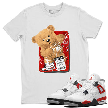 Jordan 4 Red Cement Tees Outfits Packaged Bear Sneaker Tees Air Jordan 4 Red Cement Sneaker Release Tees Unisex Shirts White 1