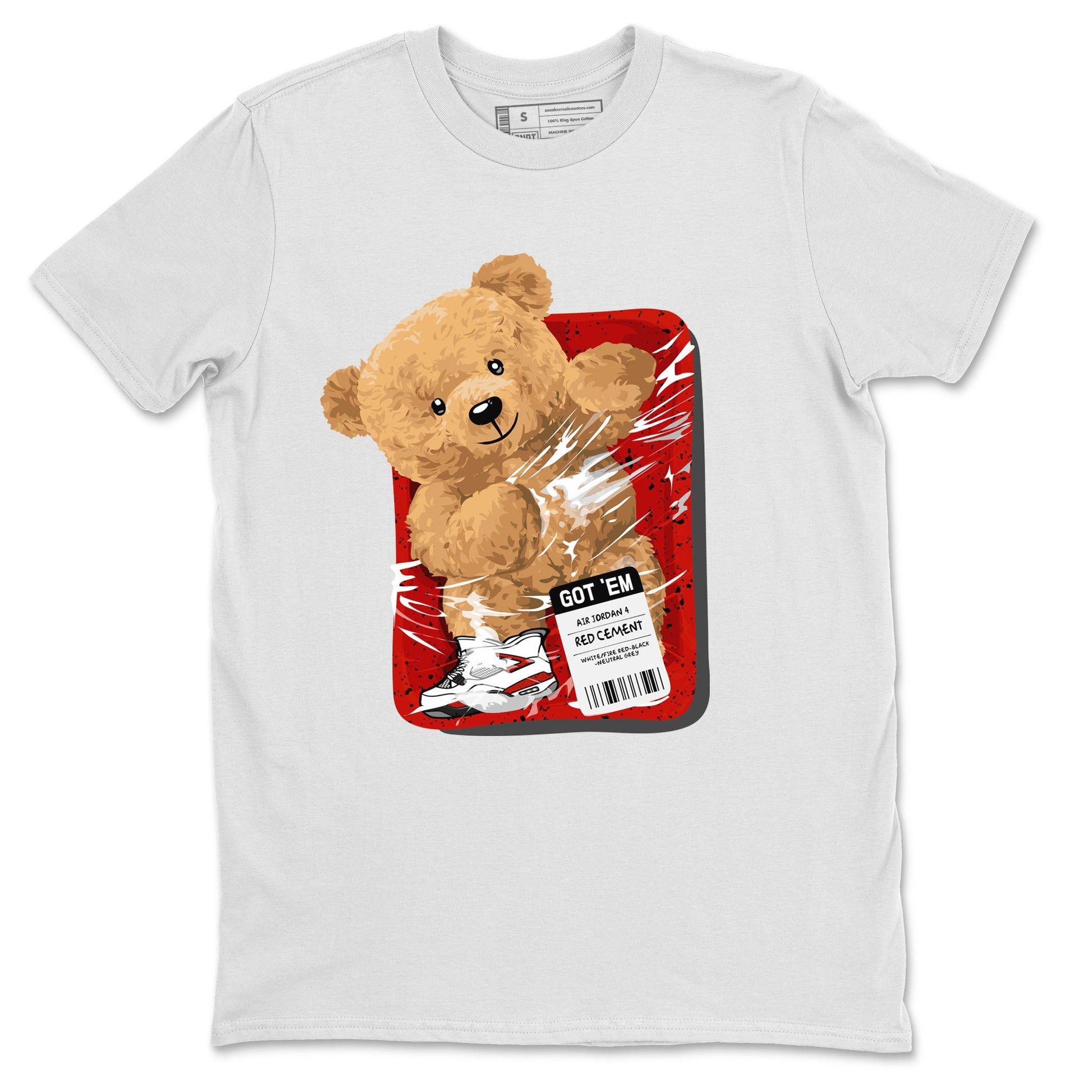 Jordan 4 Red Cement Tees Outfits Packaged Bear Sneaker Tees Air Jordan 4 Red Cement Sneaker Release Tees Unisex Shirts White 2